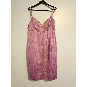 Mandalay 14 Dress‎ Fringe Studded Gems Designer Bodycon Midi Purple VTG Flapper